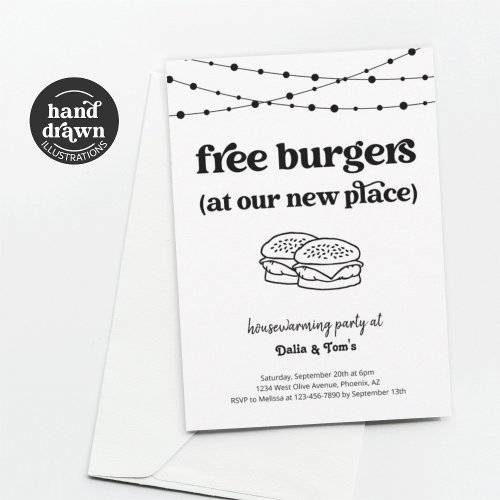 Free Burgers Funny Housewarming Party Invitation