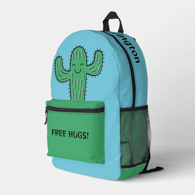 Free Cactus Hugs custom name & color Printed Backpack (Back Corner Right)