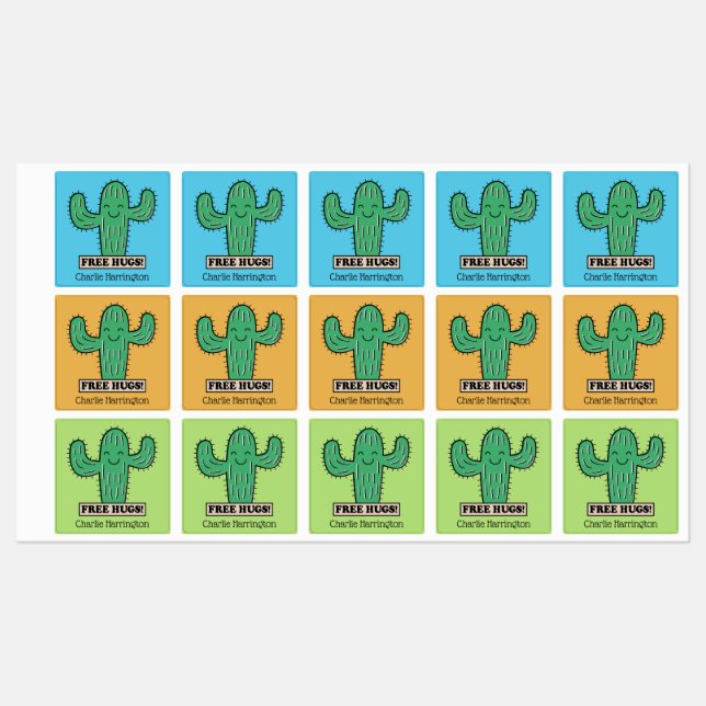 Free Cactus Hugs custom name Labels (Sheet)