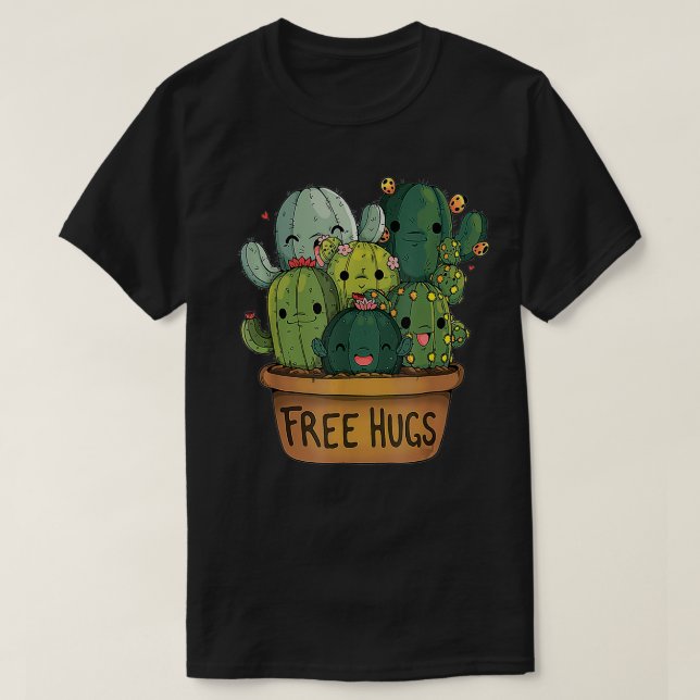 Free Cactus Hugs Tee Cute Funny Cactus Present  (Design Front)
