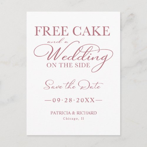 Free Cake And A Wedding On The Side Save The Date Postcard