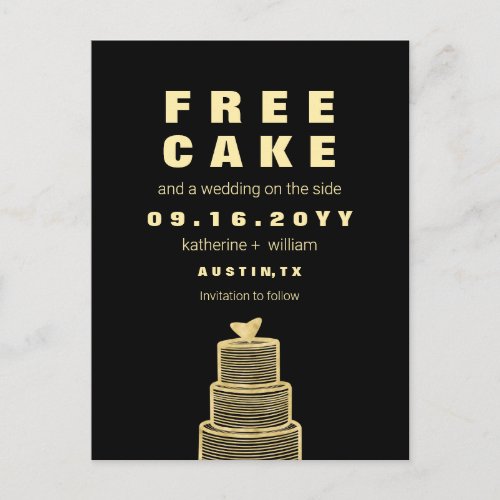 Free Cake Funny and Witty Wedding Save The Date Announcement Postcard