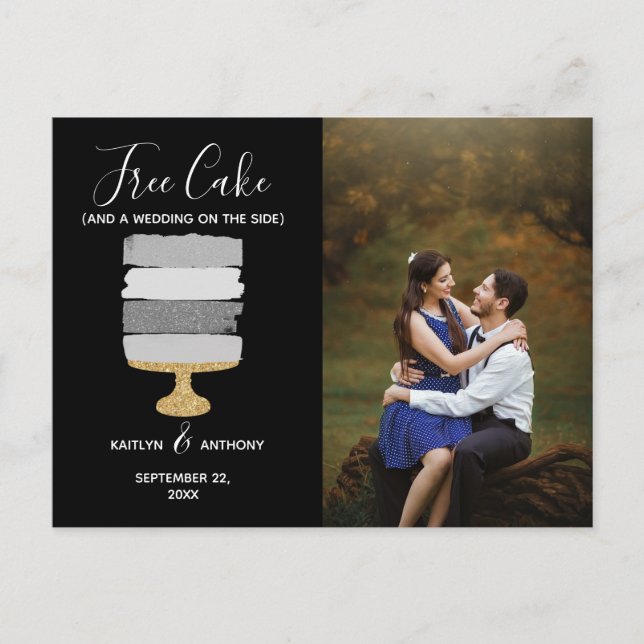 Free Cake Funny Modern Photo Wedding Save The Date Announcement Postcard (Front)