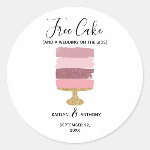 Free Cake Funny Modern Photo Wedding Save The Date Classic Round Sticker