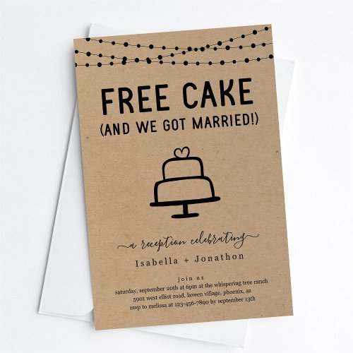Free Cake Funny Reception Only Invitation
