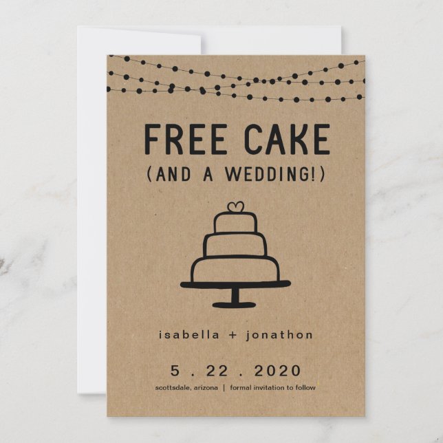 Free Cake Funny Save the Date Card (Front)
