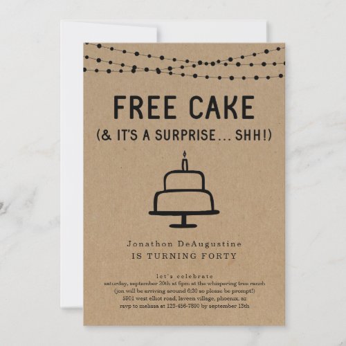 Free Cake Funny Surprise Birthday Party Invitation