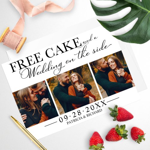 Free Cake Funny Wedding Save The Date 3 Photo Invitation