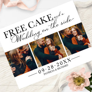Free Cake Funny Wedding Save The Date 3 Photo Postcard