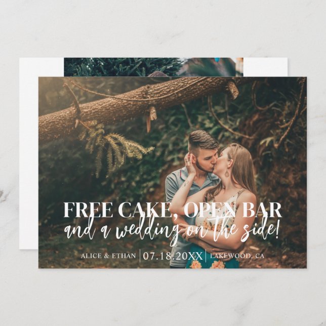 Free Cake Open Bar Funny Wedding Save The Date (Front/Back)