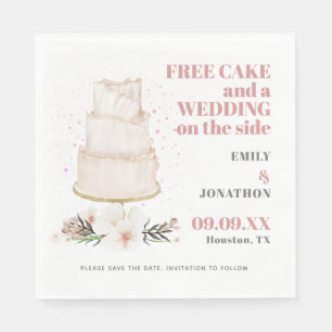 Free Cake Wedding On Side Pink Fun Save The Date Napkins