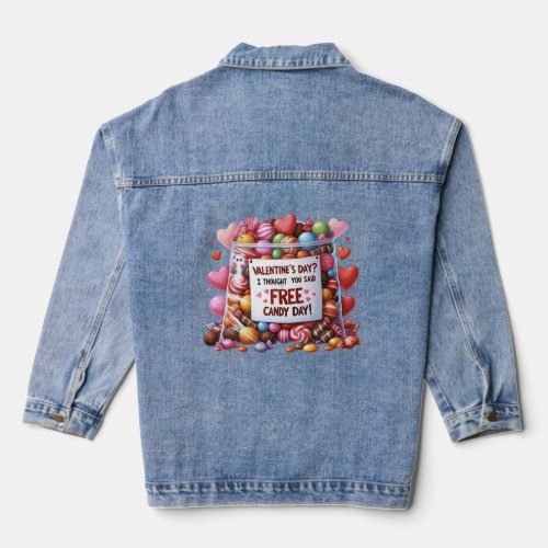Free Candy Funny Valentine s Day Watercolor Style  Denim Jacket