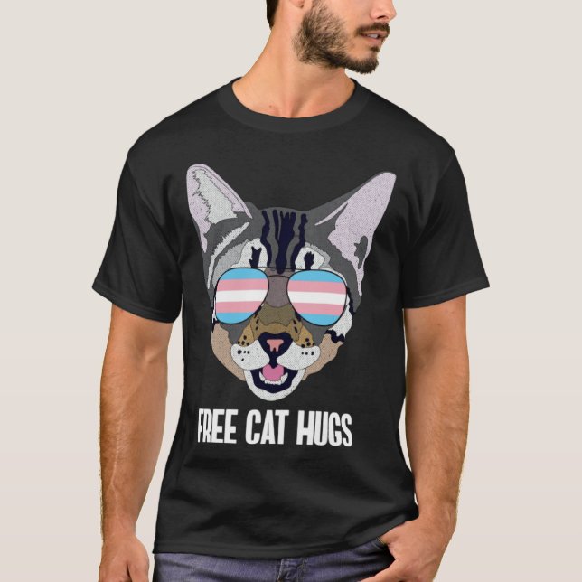 Free Cat Hugs  Cat Trans Pride T-Shirt (Front)