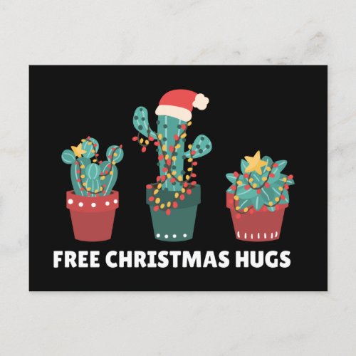Free Christmas Hugs Funny Cactus Plants Postcard