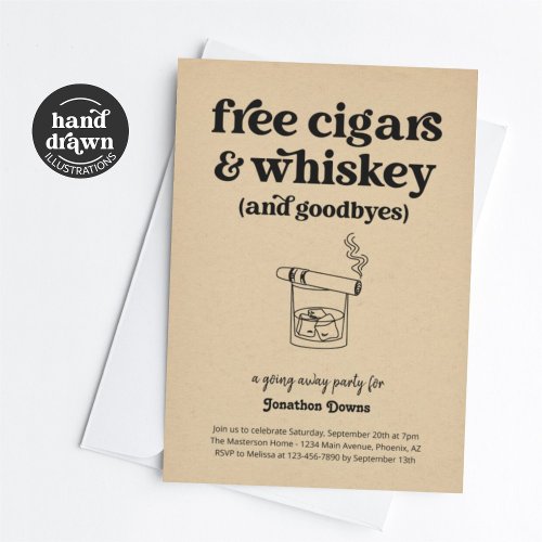 Free Cigars  Whiskey Funny Going Away Party Invitation