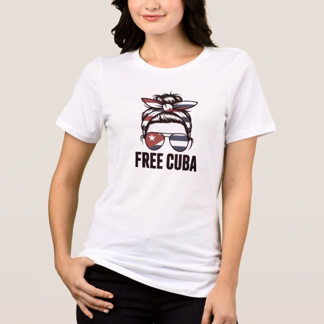 Free Cuba – Cuban Freedom Protest Woman  Tri-Blend Shirt (Front)