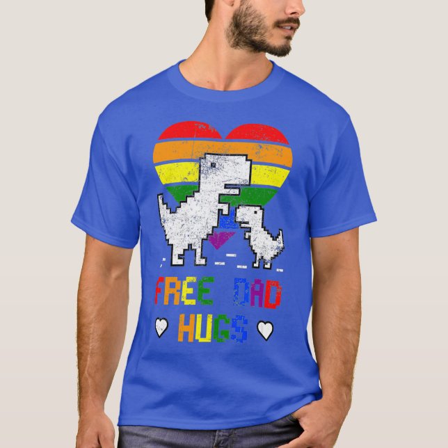 Free Dad Hugs Dinosaur Tre Dino LGBTQ Pride T-Shirt (Front)