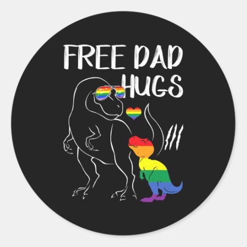 Free Dad Hugs LGBT Pride Dad Dinosaur Rex  Classic Round Sticker