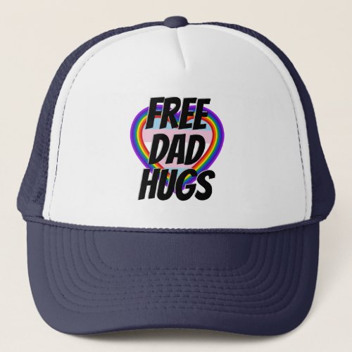 Free Dad Hugs LGBT Pride Rainbow Heart Trucker Hat