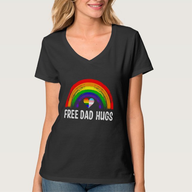Free Dad Hugs LGBT Rainbow And Transgender Flag LG T-Shirt (Front)