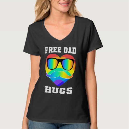 Free Dad Hugs Rainbow Heart Mustache Lgbt Proud Da T_Shirt