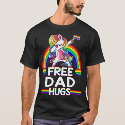 Free Dad Hugs Tshirt Unicorn LGBT Pride Rainbow Fa