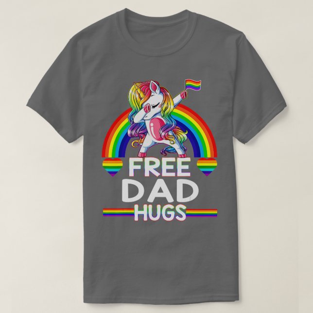 Free Dad Hugs  Unicorn LGBT Pride Rainbow Father  T-Shirt (Design Front)