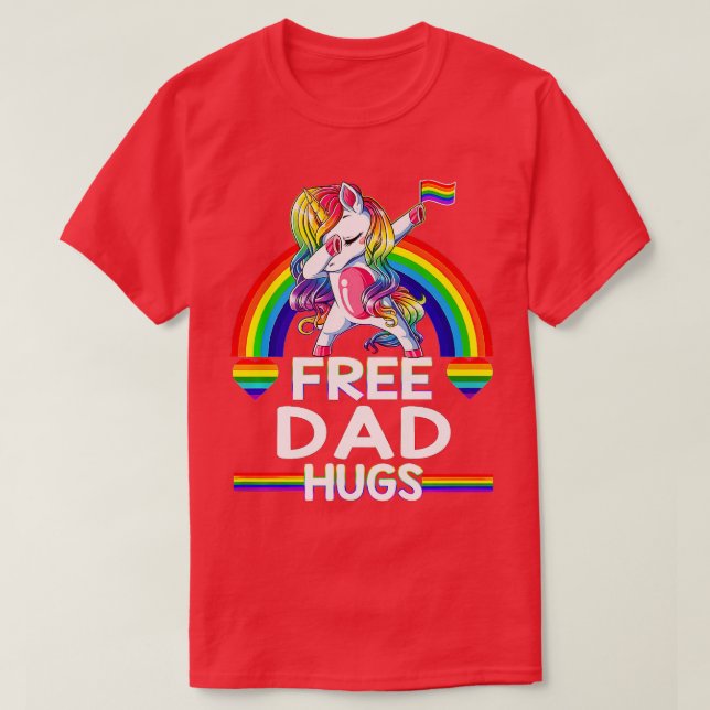 Free Dad Hugs  Unicorn LGBT Pride Rainbow Father   T-Shirt (Design Front)
