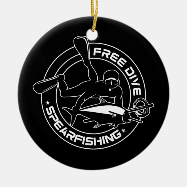 Free Dive Spearfishing Fishing Hunting Ceramic Ornament (Front)