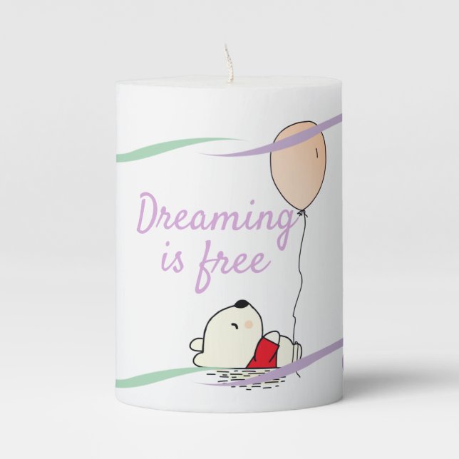 Free Dreams Bear with Balloons Pillar Candle (Front)