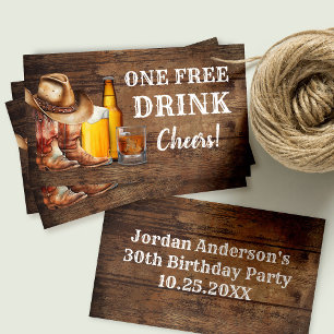 Free Drink Country Party Card or Ticket