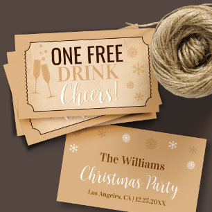 Free Drink Retro Winter Party Card or Ticket