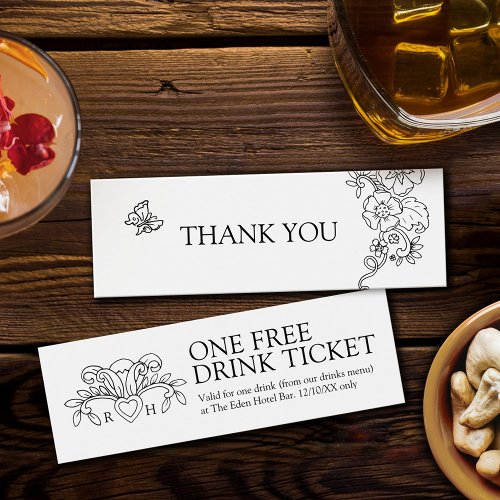 Free drink wedding voucher card fleur de lis mono