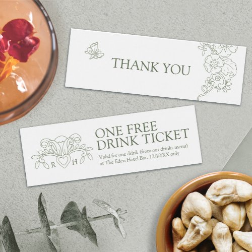 Free drink wedding voucher fleur de lis sage green