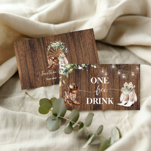 Free Drink Western Cowboy Boots Party Card Ticket