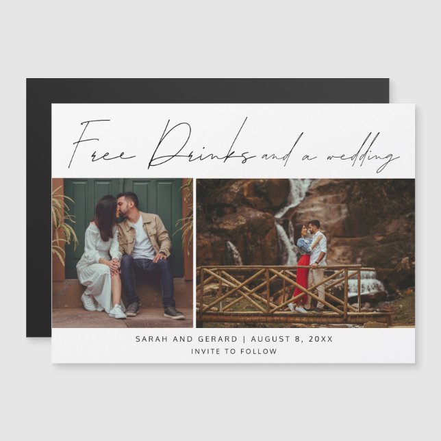 Free Drinks and a Wedding Photo Save the Date (Front/Back)