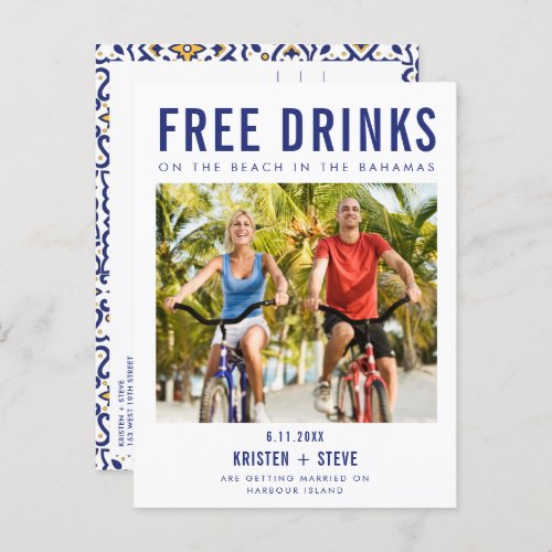 Free Drinks Bahamas Wedding Save the Date Announcement Postcard