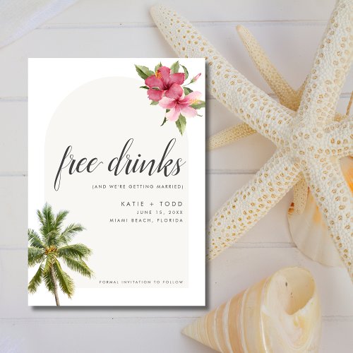 Free Drinks Beach Destination Wedding Photo  Save The Date