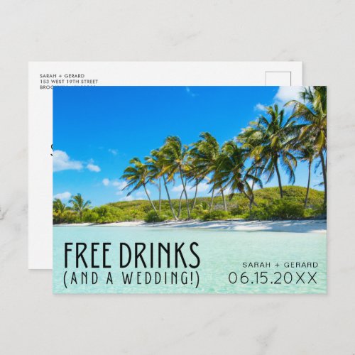 Free Drinks Beach Wedding Save the Date Announcement Postcard