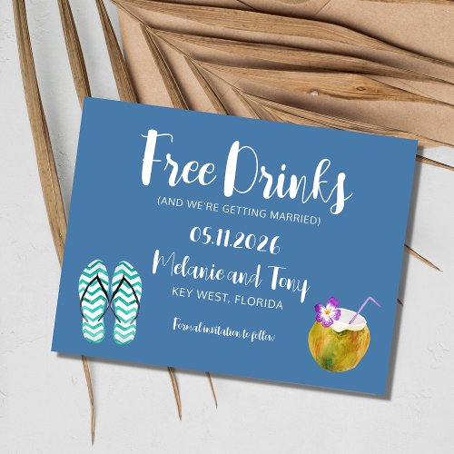 Free Drinks Beach Wedding Save the Date Announcement Postcard