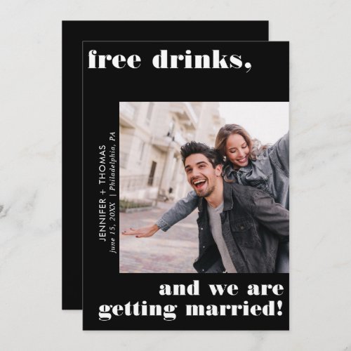 Free Drinks Black Typography Save the Date Invitation