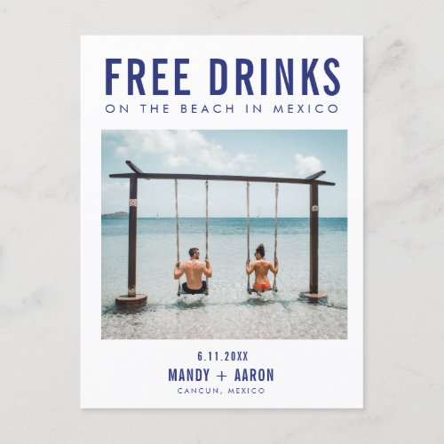 Free Drinks Cancun Mexico Save the Date  Announcement Postcard