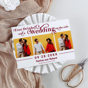 Free Drinks Casual Wedding Save The Date 3 Photo Invitation