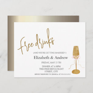 Free Drinks,Chic Champagne Glass  Invitation