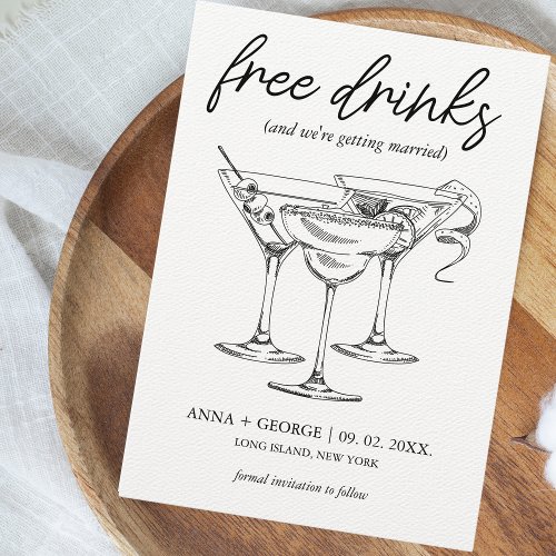 Free Drinks Cocktail Photo Funny Wedding Save The Date
