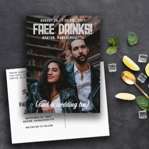 Free Drinks! Cool Modern Wedding Save the Date Announcement Postcard