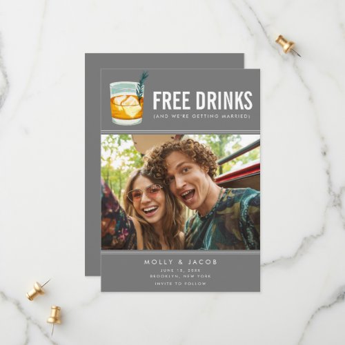 Free Drinks Craft Cocktail Photo Wedding Save The Date
