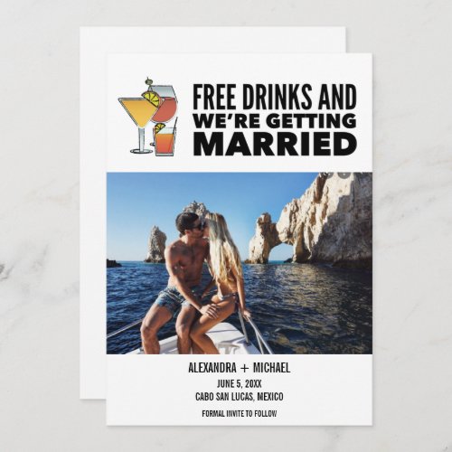 Free Drinks Destination Beach Wedding Save The Date