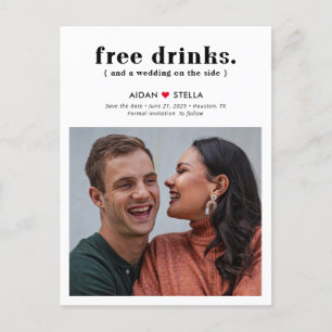 Free Drinks Editable Color Save The Date Postcard