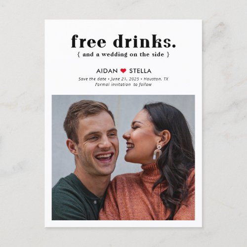 Free Drinks Editable Color Save The Date Postcard